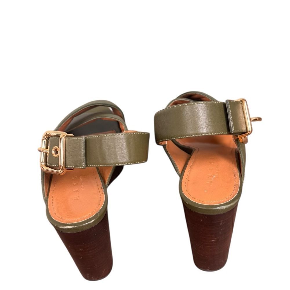Marni Green Leather Crisscross Wedges Platform With Buckle Sandal Size 39 - Picture 3 of 16